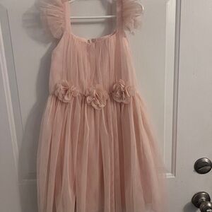 Charming Blush Kids Dress with Floral Details